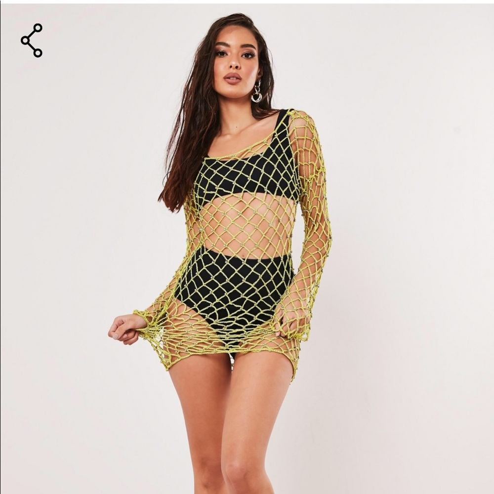 NWT MISSGUIDED M LIME CROCHET BEADED DRESS